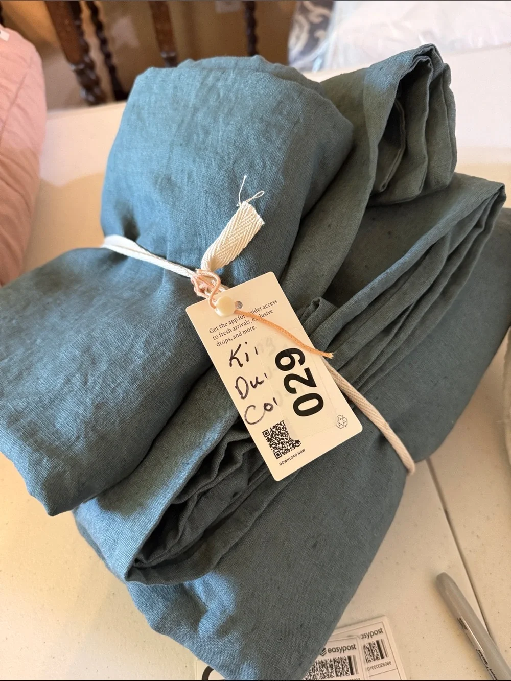 NWOT European Linen Duvet Set - Ocean Color King/CalKing - 214 Retail - Picture 6 of 6